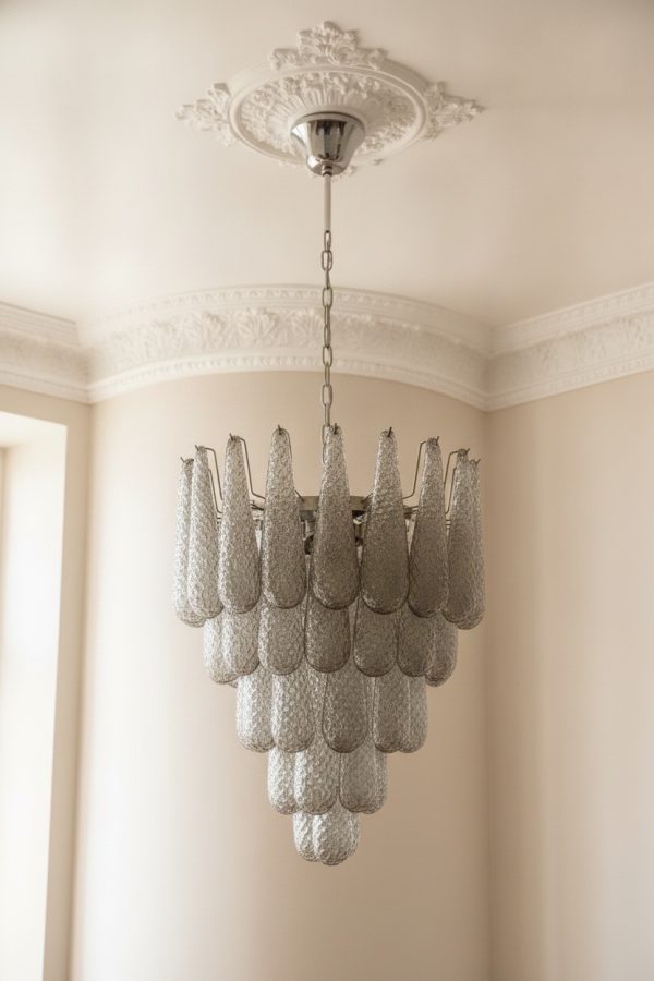 Handblown Murano Drops Chandelier – 52 Glass Drops in smoked glass