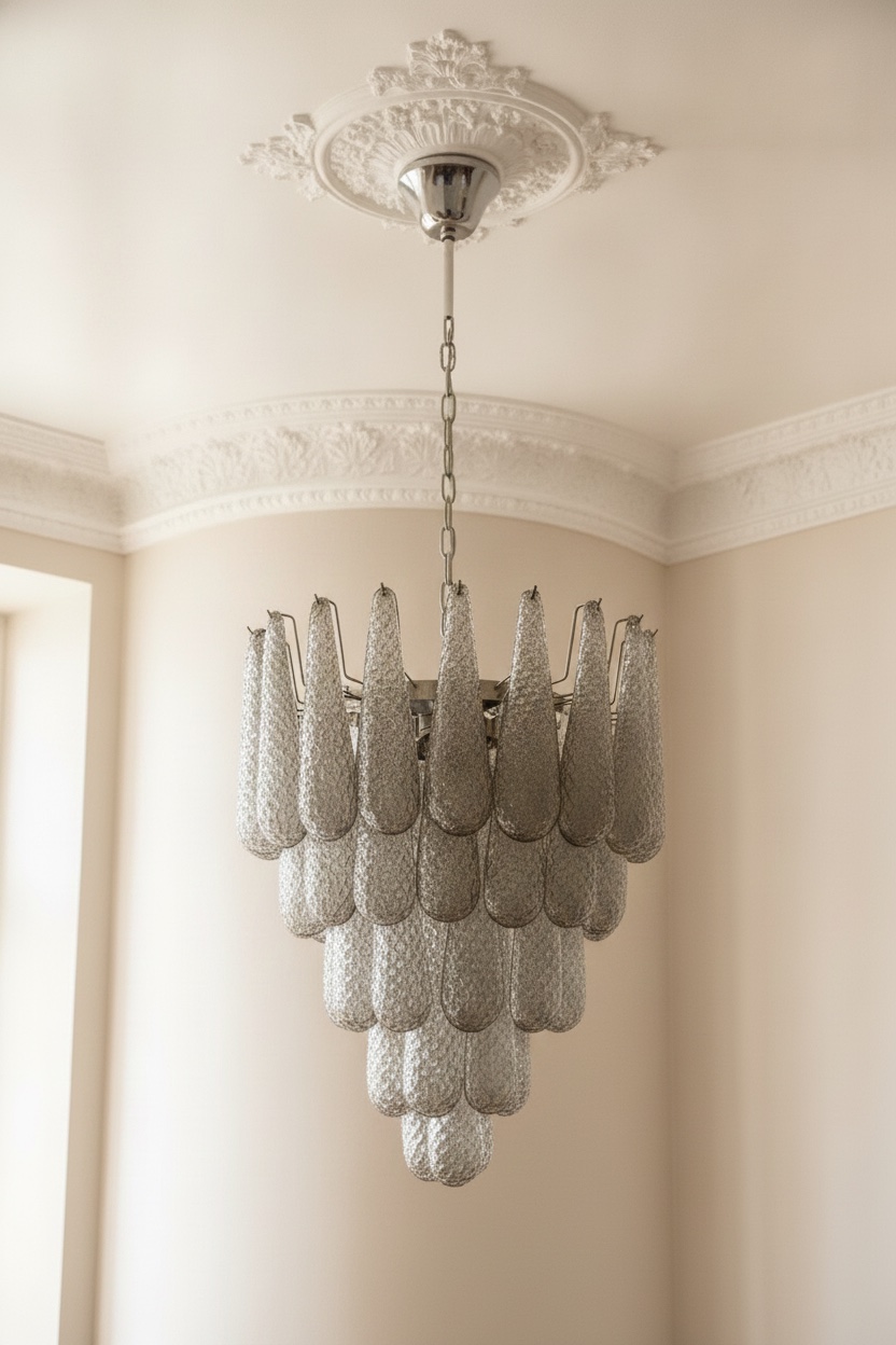 Handblown Murano Drops Chandelier – 52 Glass Drops in smoked glass