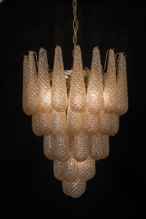 Handblown Murano Drops Chandelier – 52 Glass Drops in beige glass