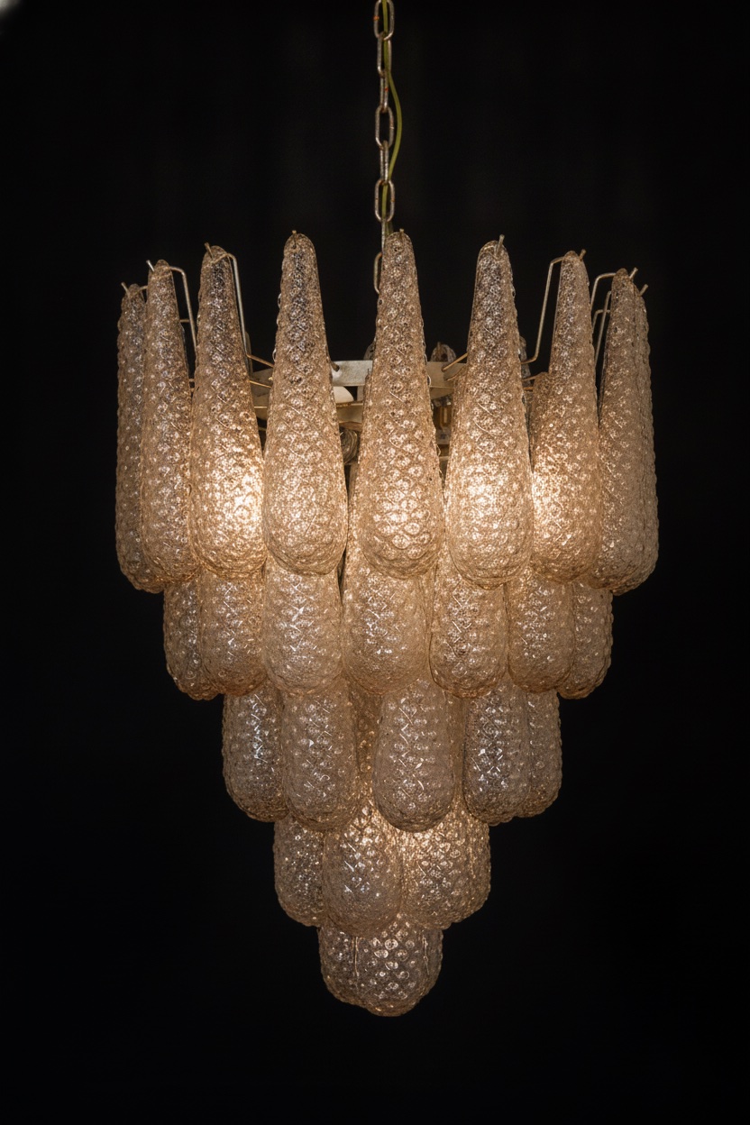 Handblown Murano Drops Chandelier – 52 Glass Drops in beige glass