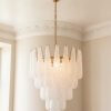 Handblown Murano Drops Chandelier – 52 Glass Drops with matte gold chain and canopy