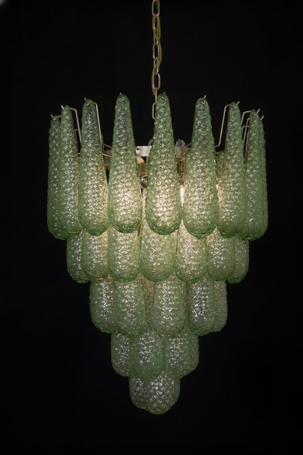 Handblown Murano Drops Chandelier – 52 Glass Drops in green glass