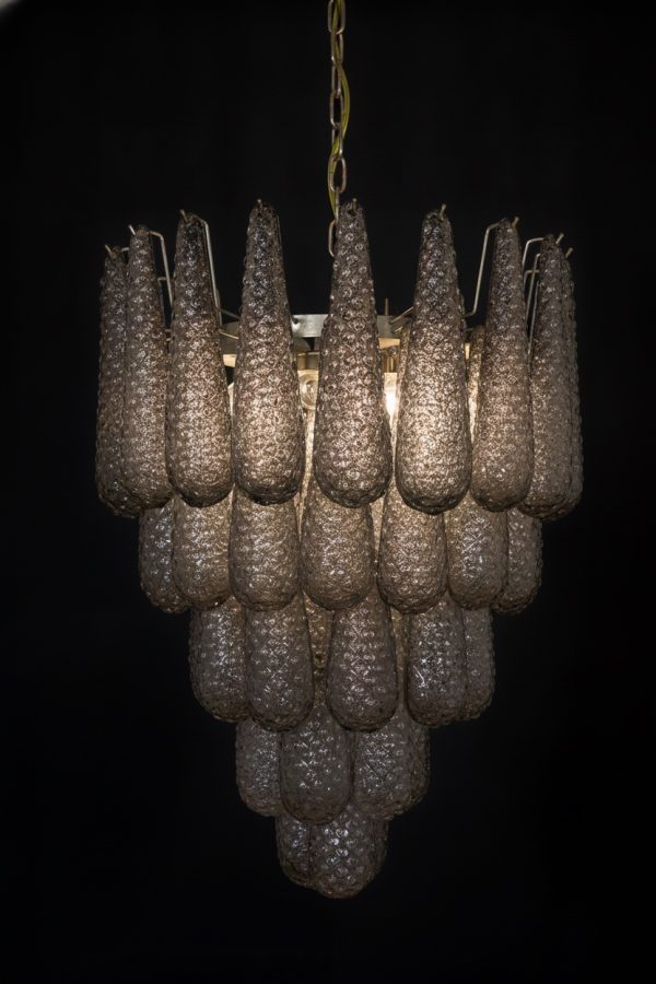 Handblown Murano Drops Chandelier – 52 Glass Drops in smoked glass
