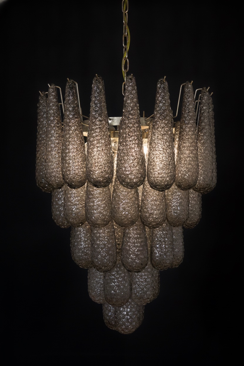 Handblown Murano Drops Chandelier – 52 Glass Drops in smoked glass