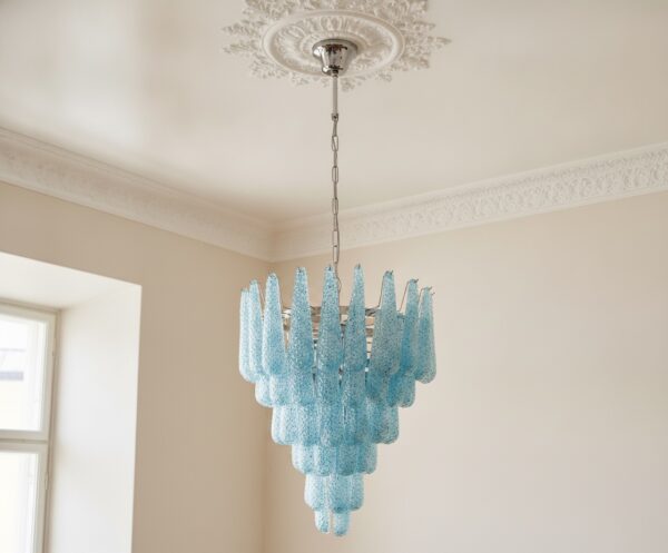 Handblown Murano Drops Chandelier – 75 Glass Drops in blue glass