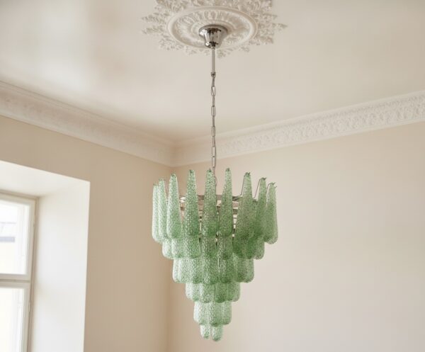 Handblown Murano Drops Chandelier – 75 Glass Drops in green glass