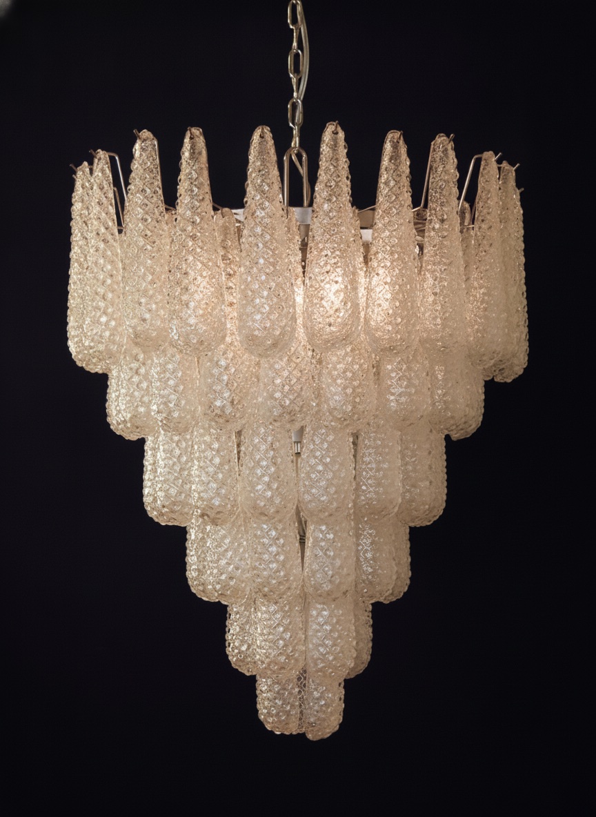 Handblown Murano Drops Chandelier – 75 Glass Drops in beige glass