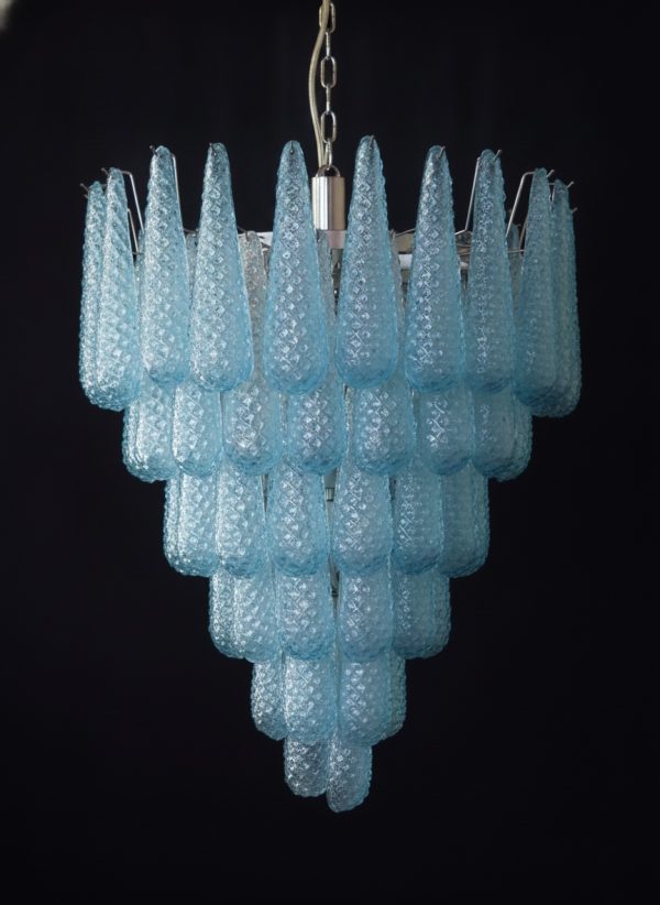 Handblown Murano Drops Chandelier – 75 Glass Drops in blue glass