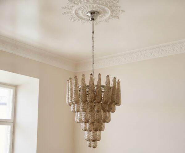 Handblown Murano Drops Chandelier – 75 Glass Drops in beige glass