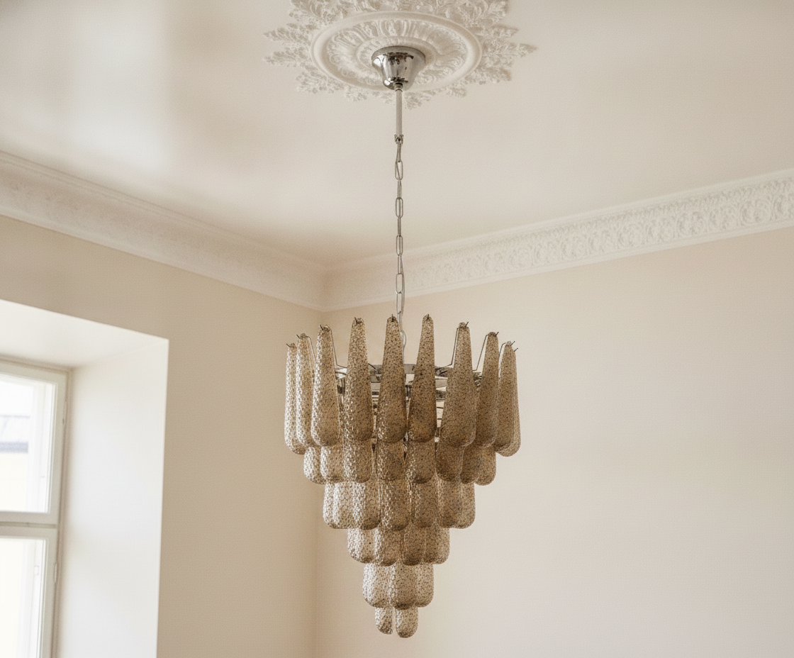 Handblown Murano Drops Chandelier – 75 Glass Drops in beige glass