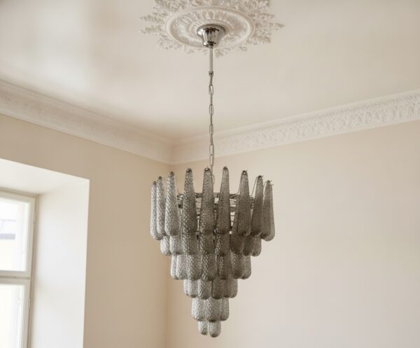 Handblown Murano Drops Chandelier – 75 Glass Drops in smoked glass