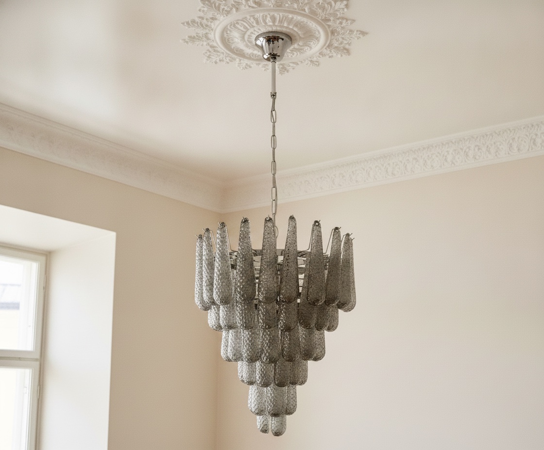 Handblown Murano Drops Chandelier – 75 Glass Drops in smoked glass