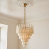 Handblown Murano Drops Chandelier – 75 Glass Drops with matte gold chain and canopy