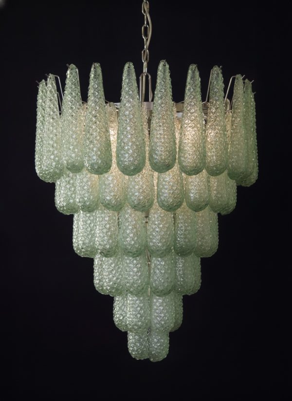 Handblown Murano Drops Chandelier – 75 Glass Drops in green glass