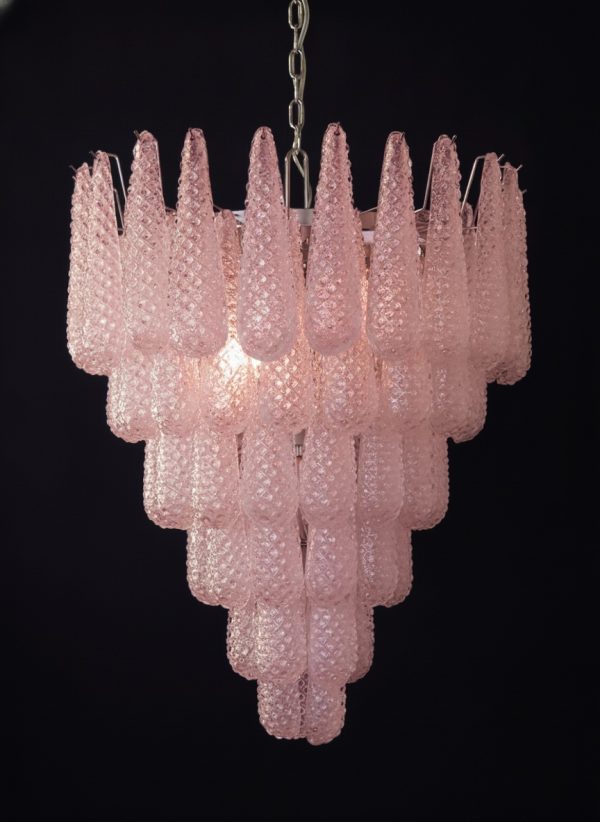 Handblown Murano Drops Chandelier – 75 Glass Drops in pink glass