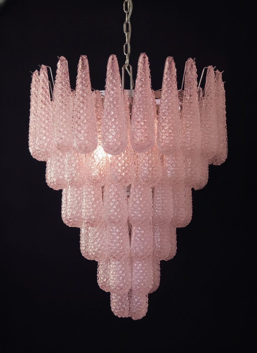 Handblown Murano Drops Chandelier – 75 Glass Drops in pink glass