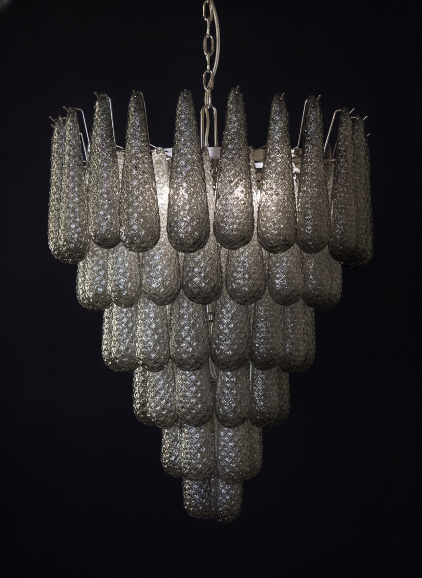 Handblown Murano Drops Chandelier – 75 Glass Drops in smoked glass