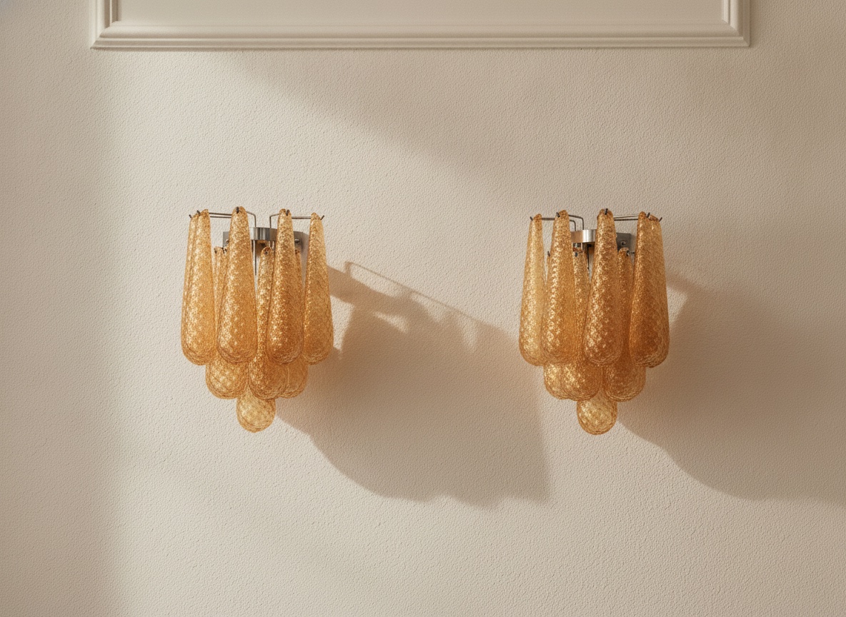 Handblown Murano Drops Wall Sconce – 10 Glass Drops – Set of 2 in amber glass