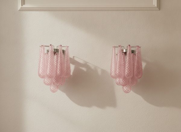 Handblown Murano Drops Wall Sconce – 10 Glass Drops – Set of 2 in pink glass