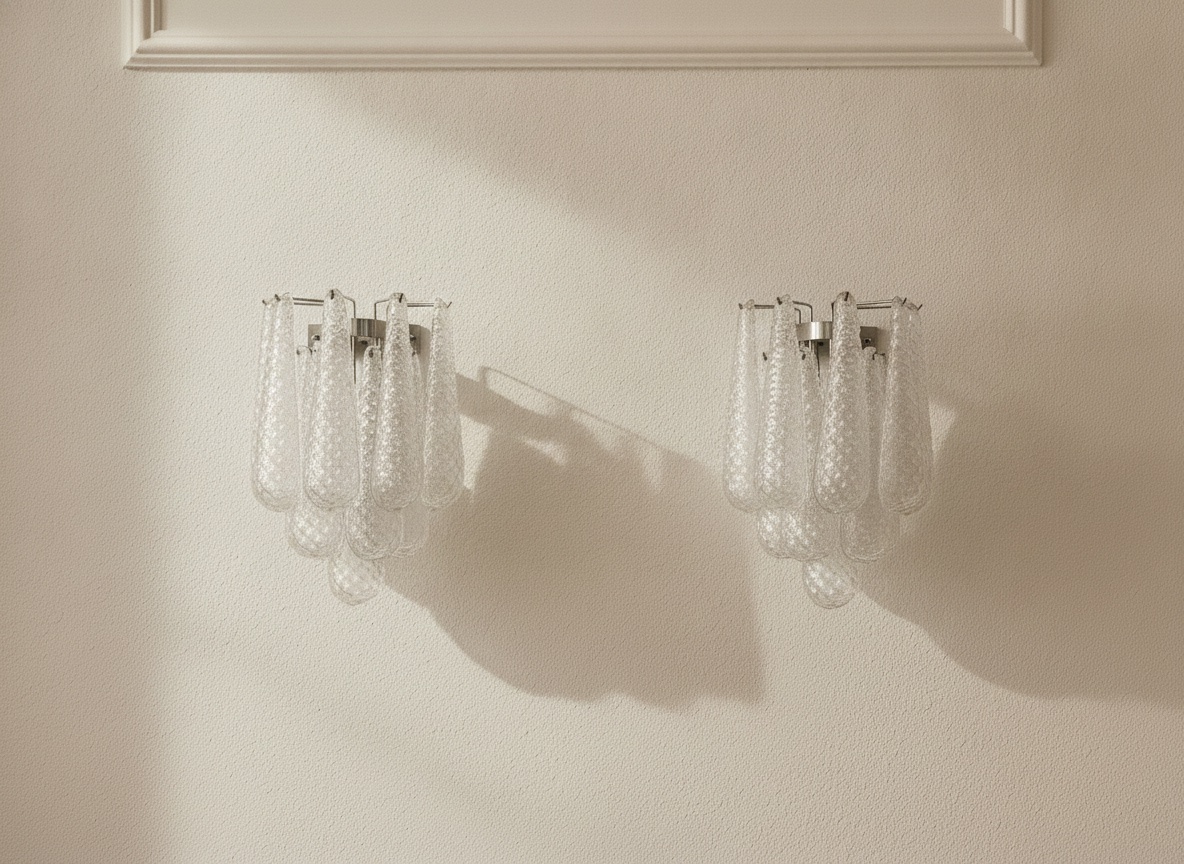 Handblown Murano Drops Wall Sconce – 10 Glass Drops – Set of 2 in transparent glass
