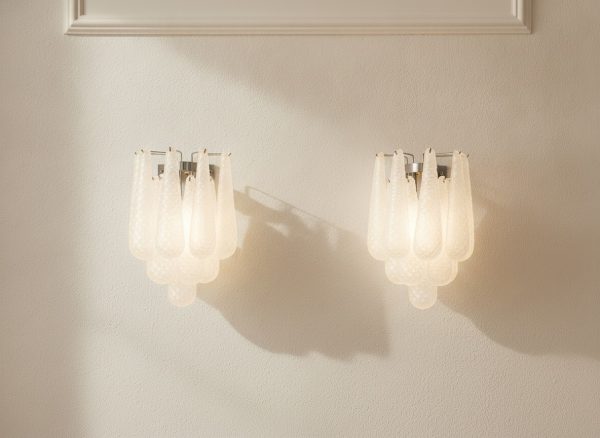 Handblown Murano Drops Wall Sconce – 10 Glass Drops – Set of 2 in white glass