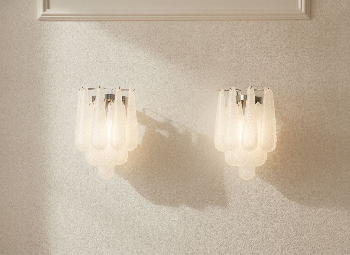Handblown Murano Drops Wall Sconce – 10 Glass Drops – Set of 2 in white glass