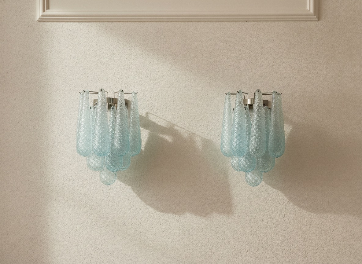 Handblown Murano Drops Wall Sconce – 10 Glass Drops – Set of 2 mounted on the wall