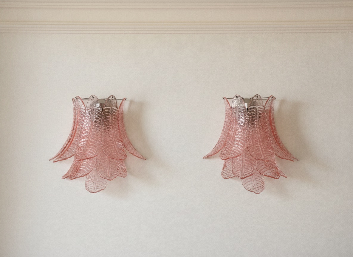 Handblown Murano Felci Wall Sconce – Set of 2 mounted on the wall
