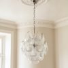 Handblown Murano Lattimo Chandelier – 24 Lattimo Glass under an ornate ceiling rose