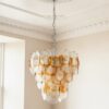 Handblown Murano Lattimo Chandelier – 41 Lattimo Glass under an ornate ceiling rose
