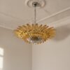 Handblown Murano Palmette Chandelier – 36 Palmette Glass under an ornate ceiling rose