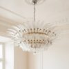 Handblown Murano Palmette Chandelier – 82 Palmette Glass under an ornate ceiling rose