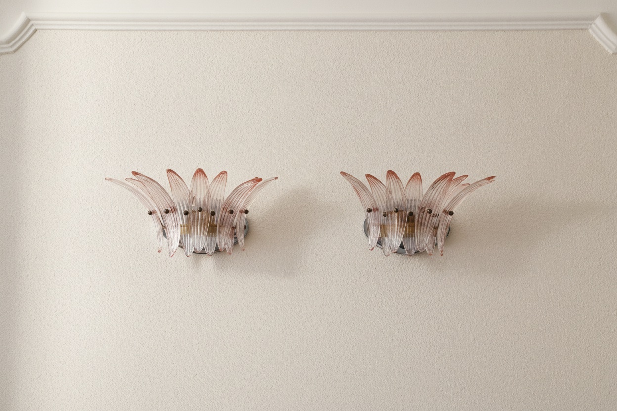 Handblown Murano Palmette Wall Sconce – Set of 2 mounted on the wall
