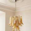 Handblown Murano Petal Chandelier – 26 Glass Petals under an ornate ceiling rose