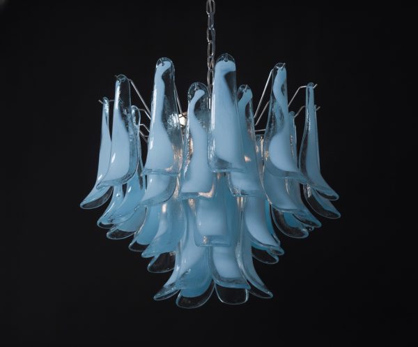 Handblown Murano Petal Chandelier – 36 Glass Petals in blue glass