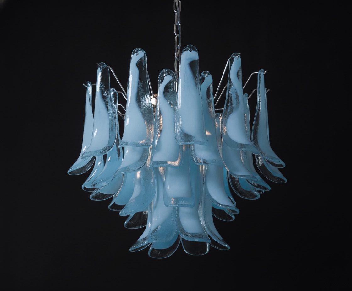 Handblown Murano Petal Chandelier – 36 Glass Petals in blue glass