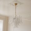 Handblown Murano Petal Chandelier – 36 Glass Petals with matte gold chain and canopy