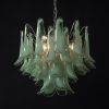 Handblown Murano Petal Chandelier – 36 Glass Petals in green glass