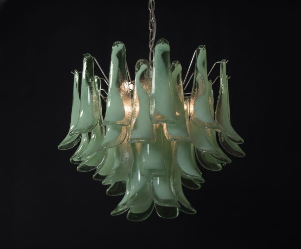 Handblown Murano Petal Chandelier – 36 Glass Petals in green glass