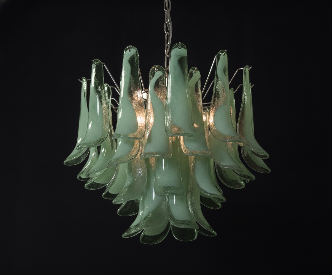 Handblown Murano Petal Chandelier – 36 Glass Petals in green glass