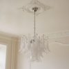 Handblown Murano Petal Chandelier – 36 Glass Petals under an ornate ceiling rose