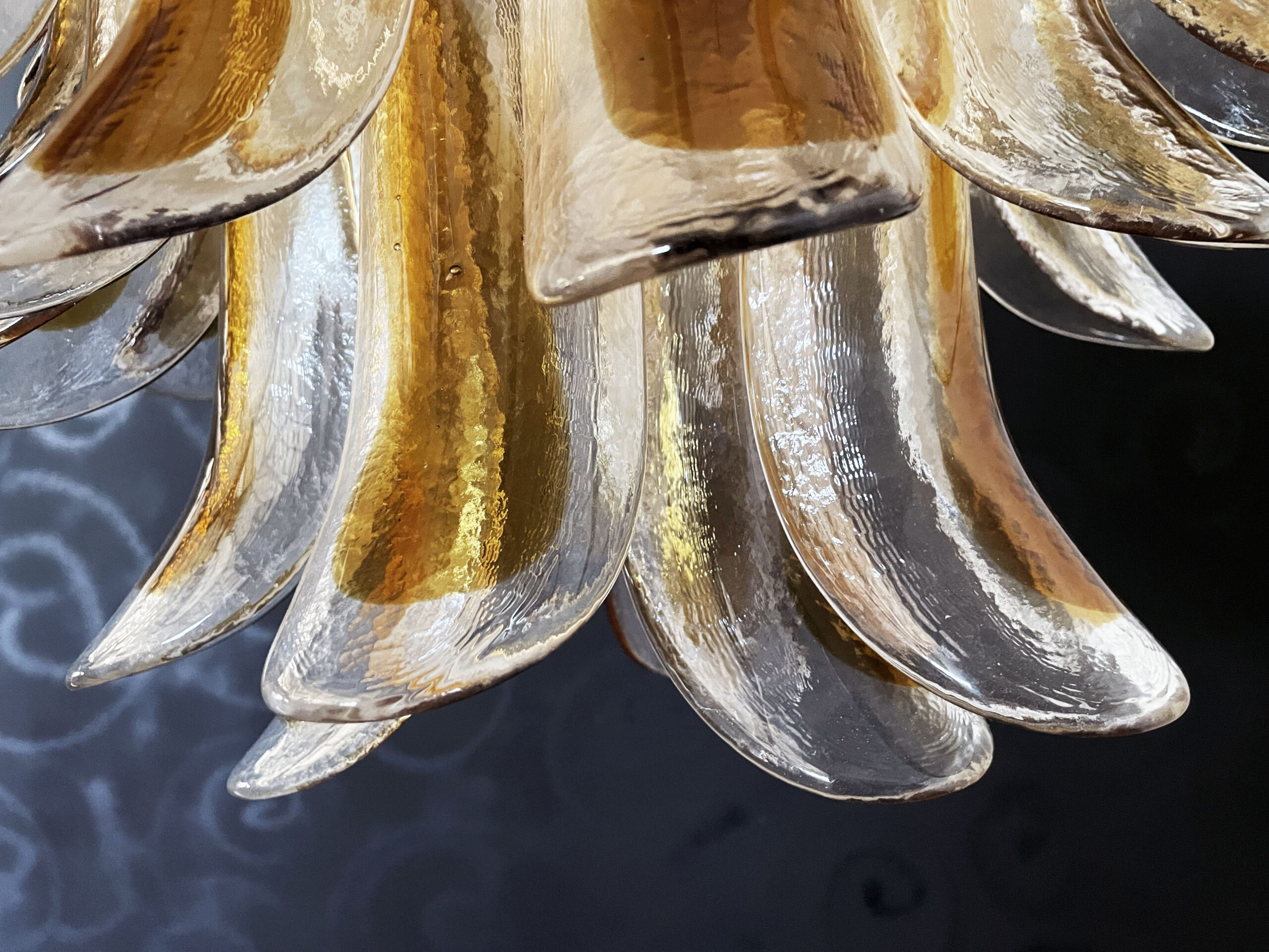 Handblown Murano Petal Chandelier – 41 Glass Petals in amber glass