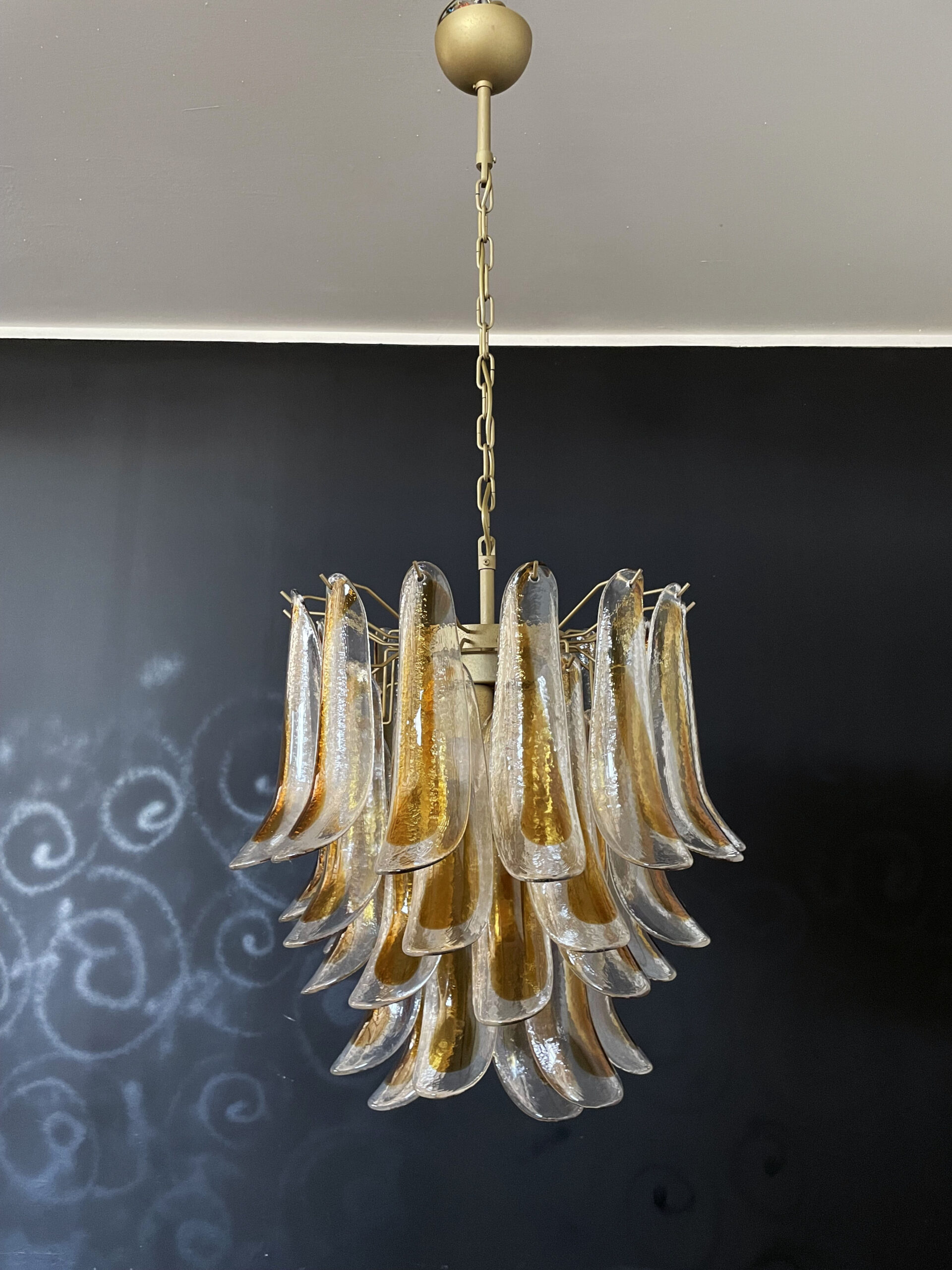 Handblown Murano Petal Chandelier – 41 Glass Petals in amber glass