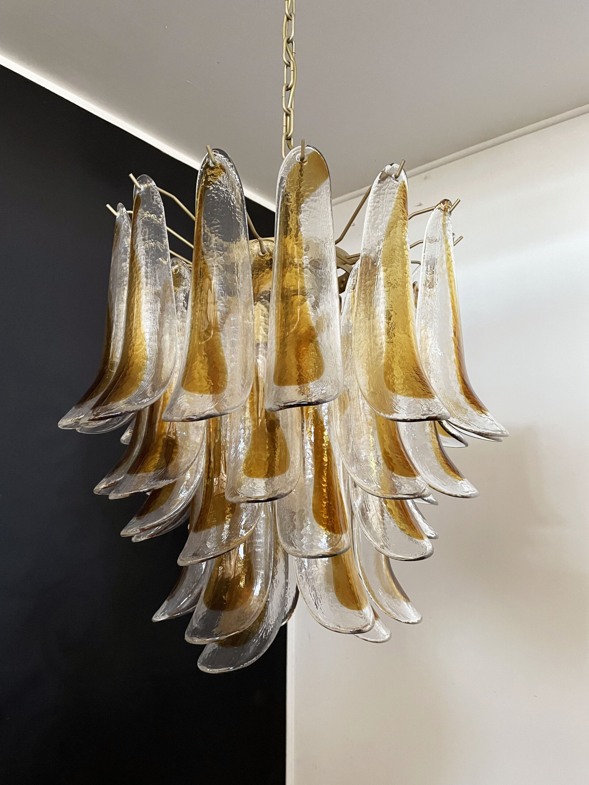 Handblown Murano Petal Chandelier – 41 Glass Petals in amber glass