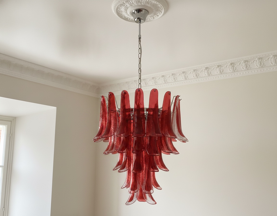 Handblown Murano Petal Chandelier – 52 Glass Petals in red glass