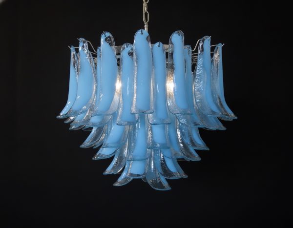 Handblown Murano Petal Chandelier – 53 Glass Petals in blue glass