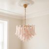 Handblown Murano Petal Chandelier – 53 Glass Petals with matte gold chain and canopy
