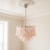 Handblown Murano Petal Chandelier – 53 Glass Petals under an ornate ceiling rose