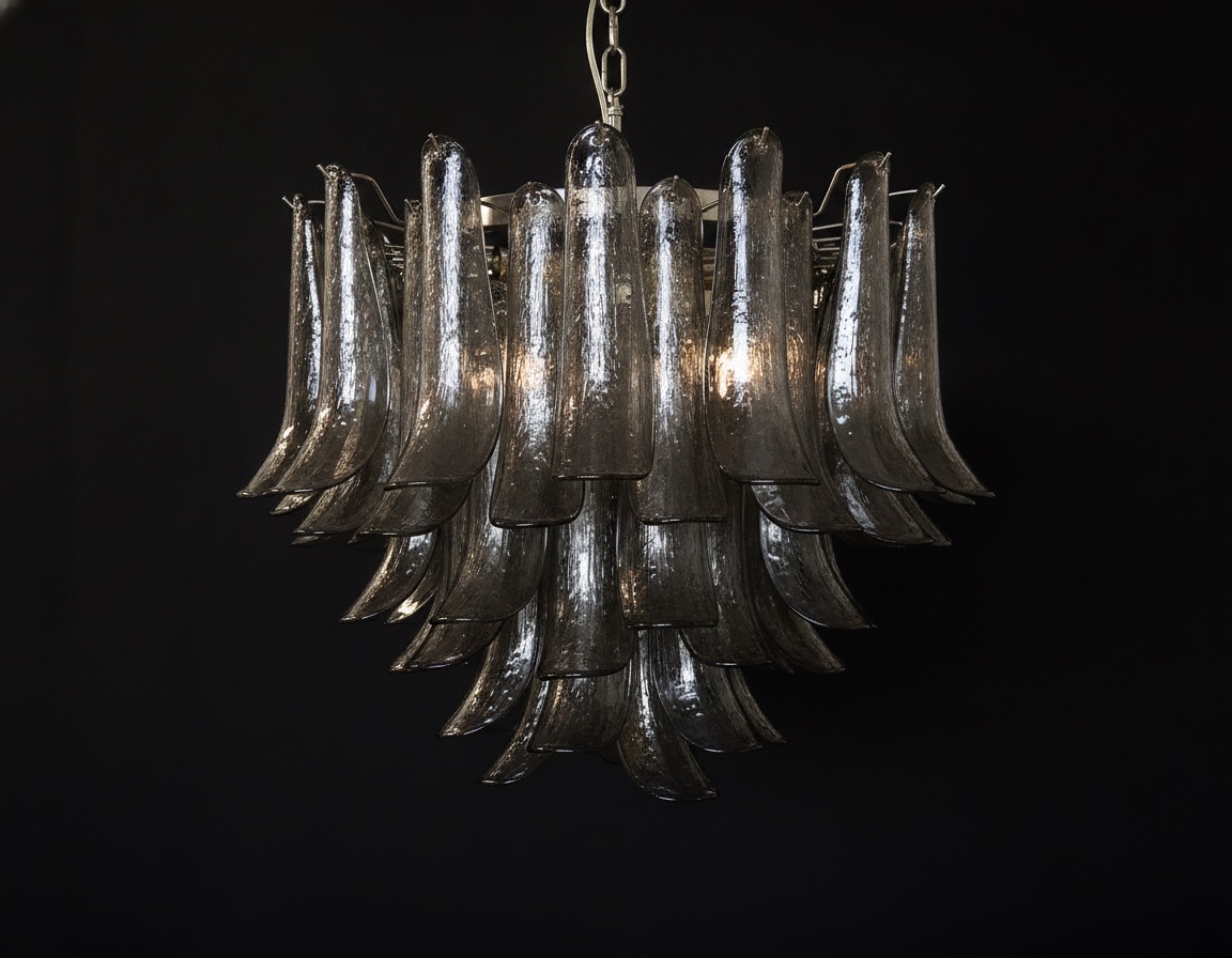 Handblown Murano Petal Chandelier – 53 Glass Petals in smoked glass