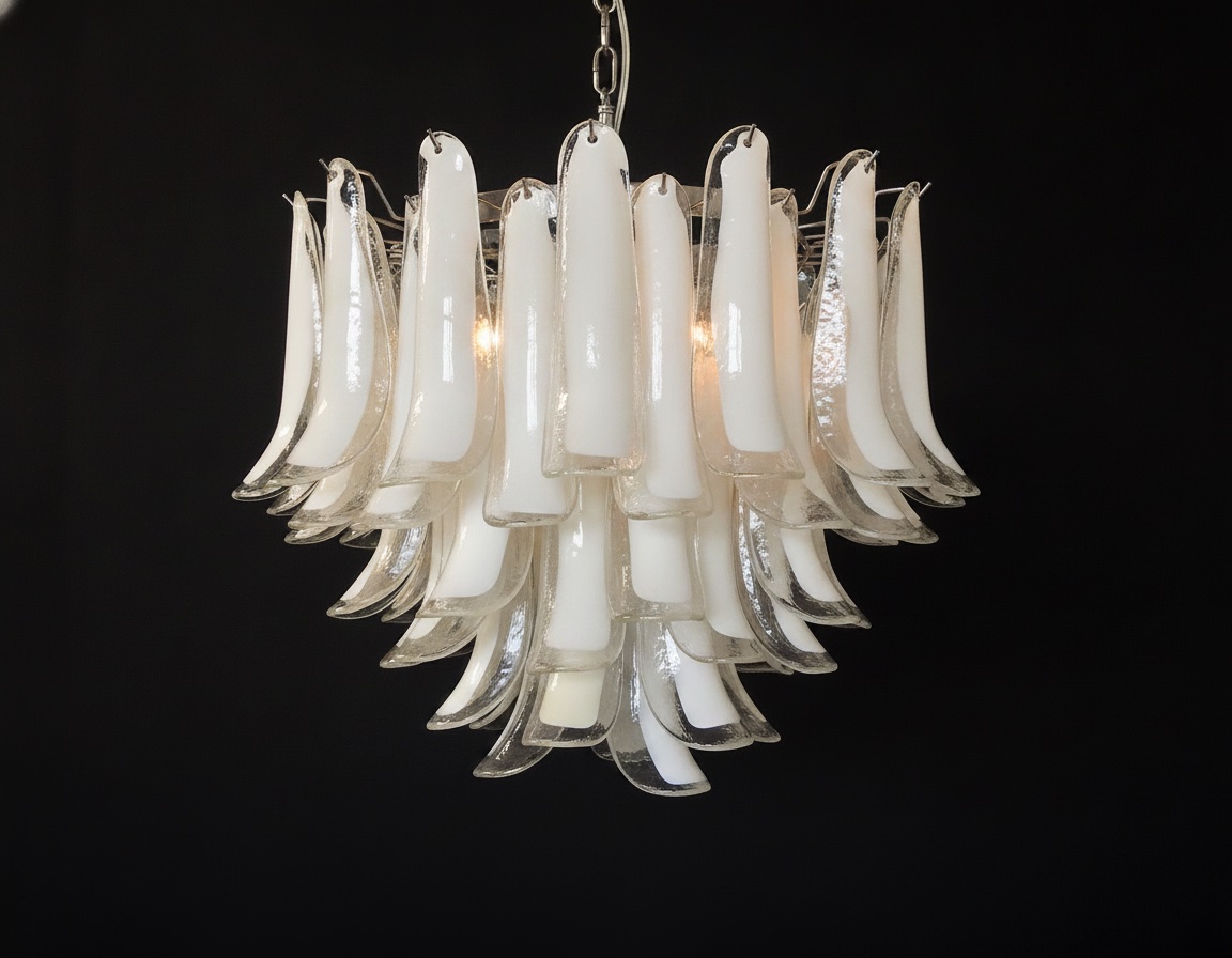 Handblown Murano Petal Chandelier – 53 Glass Petals in white glass